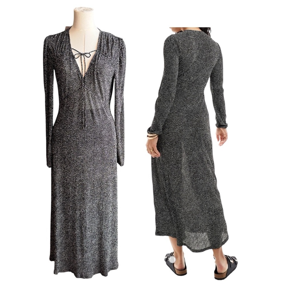 Mango Black and White Long Sleeve Dress